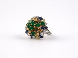 900262 - Platinum Gold Diamond Emerald Sapphire Cocktail Ring