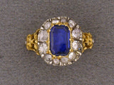 900265 - SOLD - Georgian Gold Silver Sapphire Diamond Cluster Ring