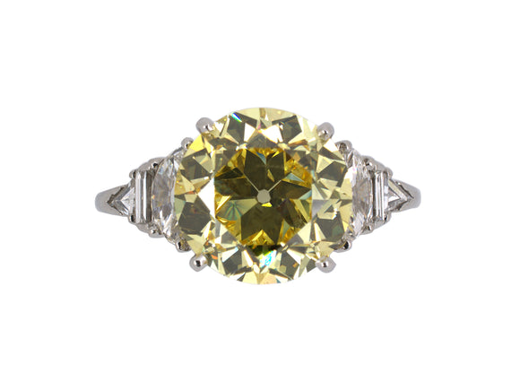 900318 - Art Deco Platinum GIA Fancy Intense Yellow Diamond Engagement Ring