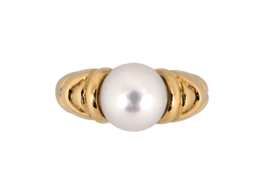 900382 - SOLD - Circa 2003 Bulgari Gold Pearl PASSO DOPPIO Ring