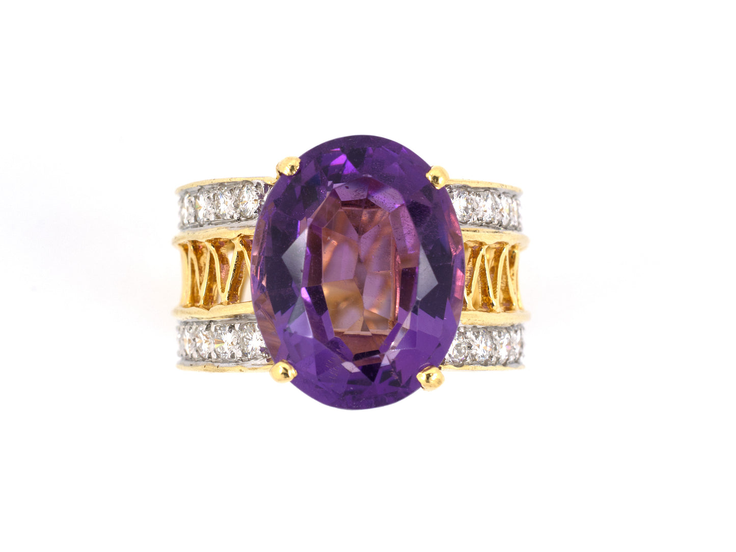 900409 - SOLD - Gold Amethyst Diamond Oval Open Ring