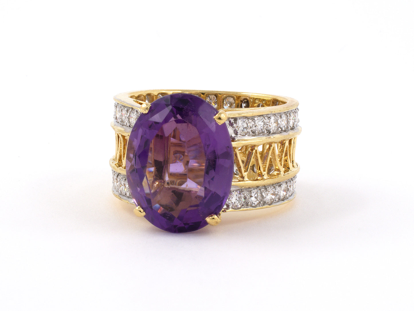 900409 - SOLD - Gold Amethyst Diamond Oval Open Ring