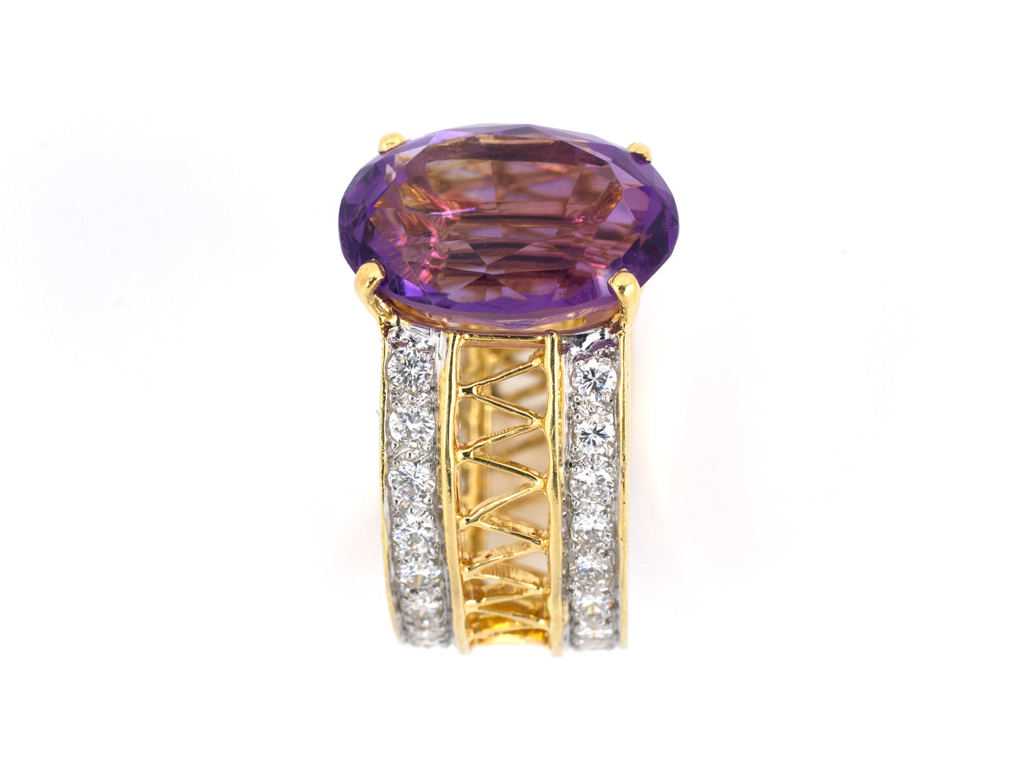 900409 - SOLD - Gold Amethyst Diamond Oval Open Ring