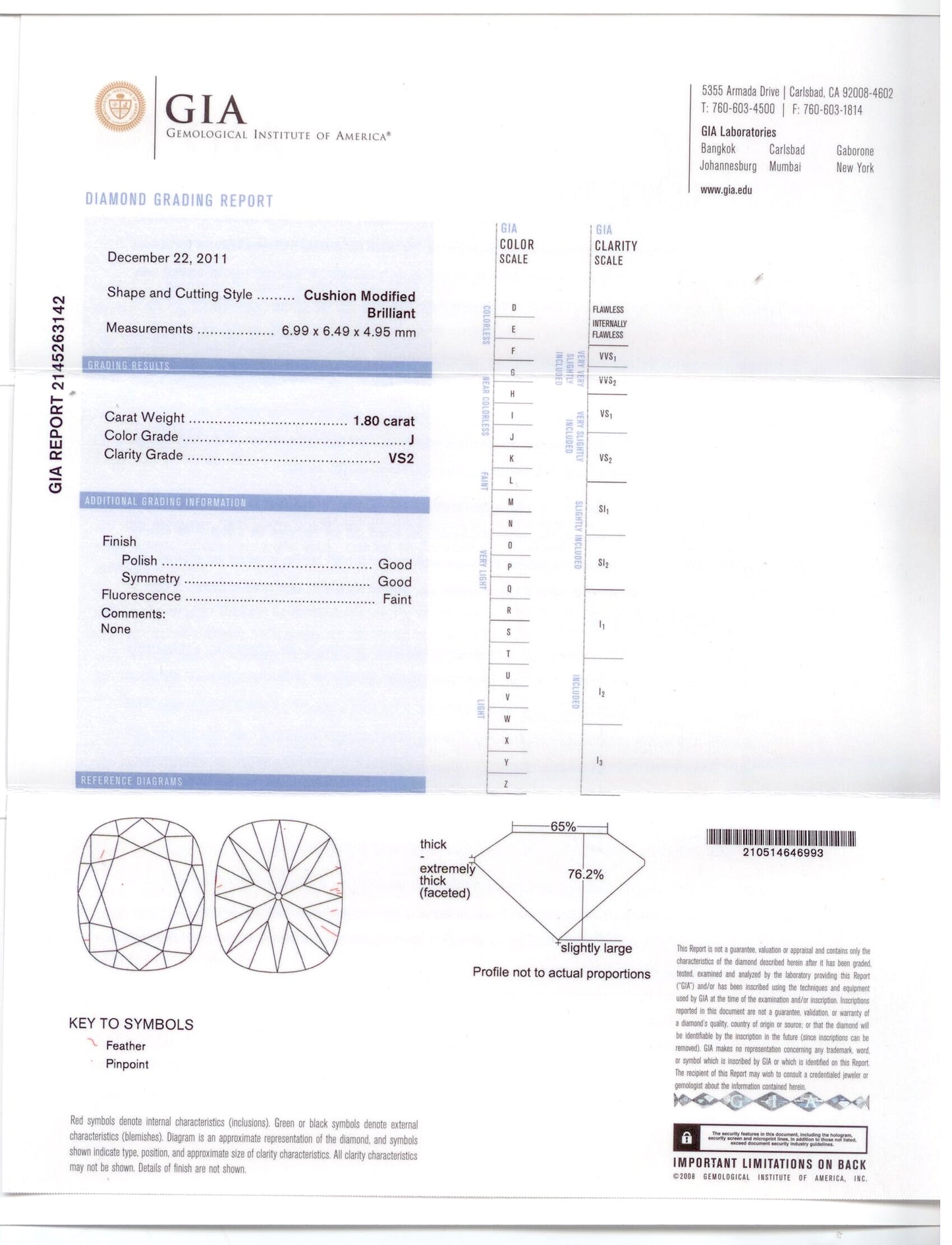 900448 - Cerro Platinum Gold GIA Cushion Diamond 3-stone Ring