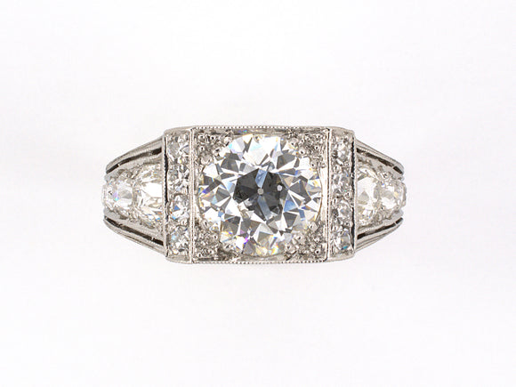 900509 - Art Deco Platinum GIA Diamond Engagement Ring