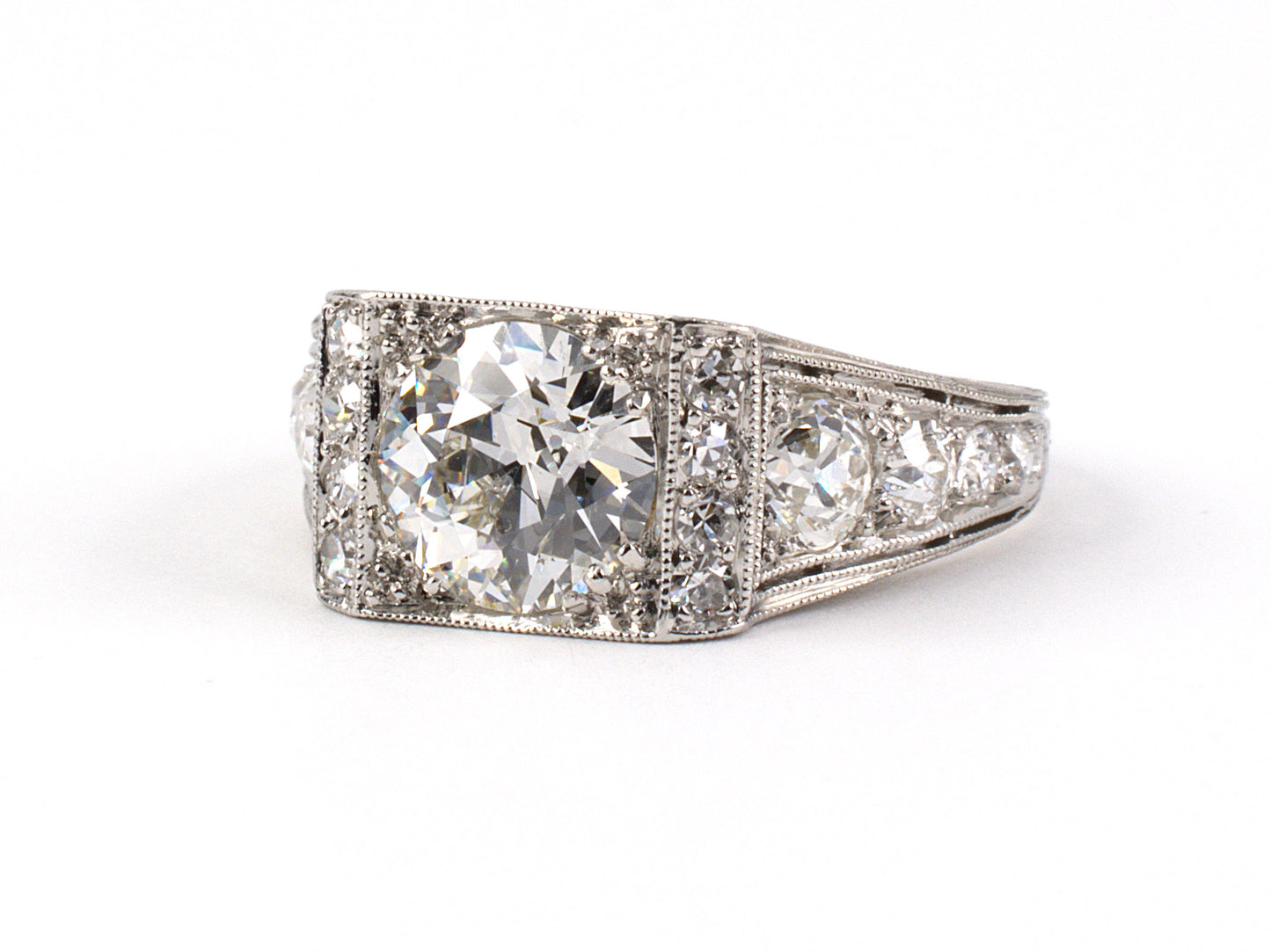 900509 - Art Deco Platinum GIA Diamond Engagement Ring