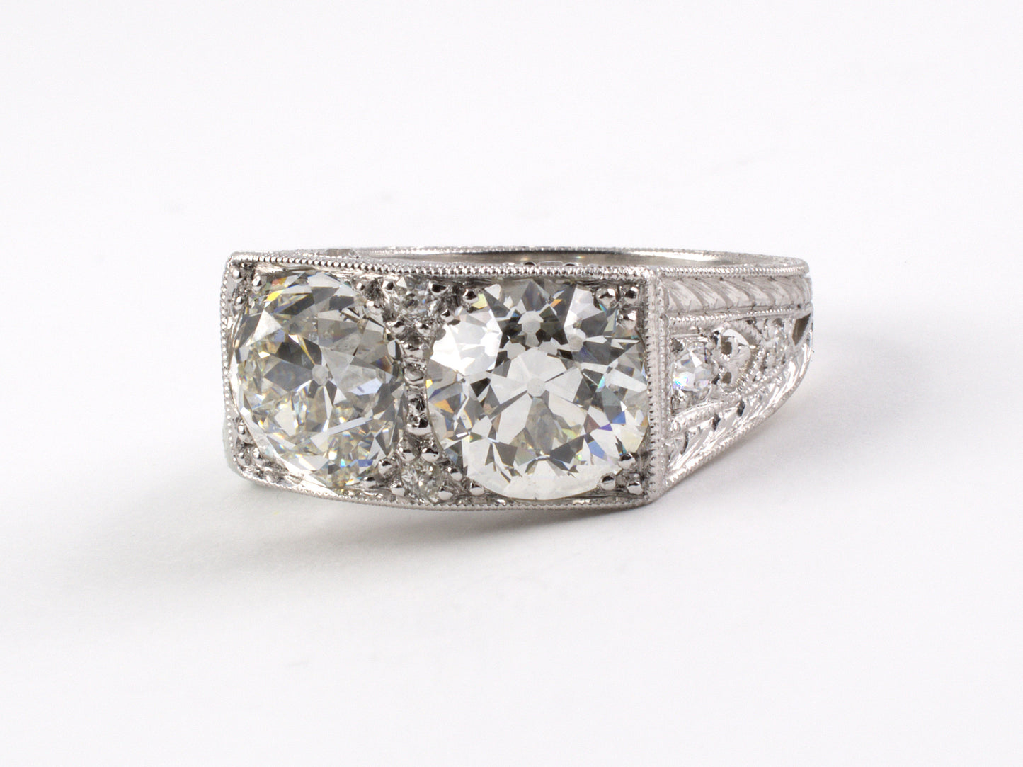 900534 - Art Deco Platinum GIA Diamond 2 Stone Ring