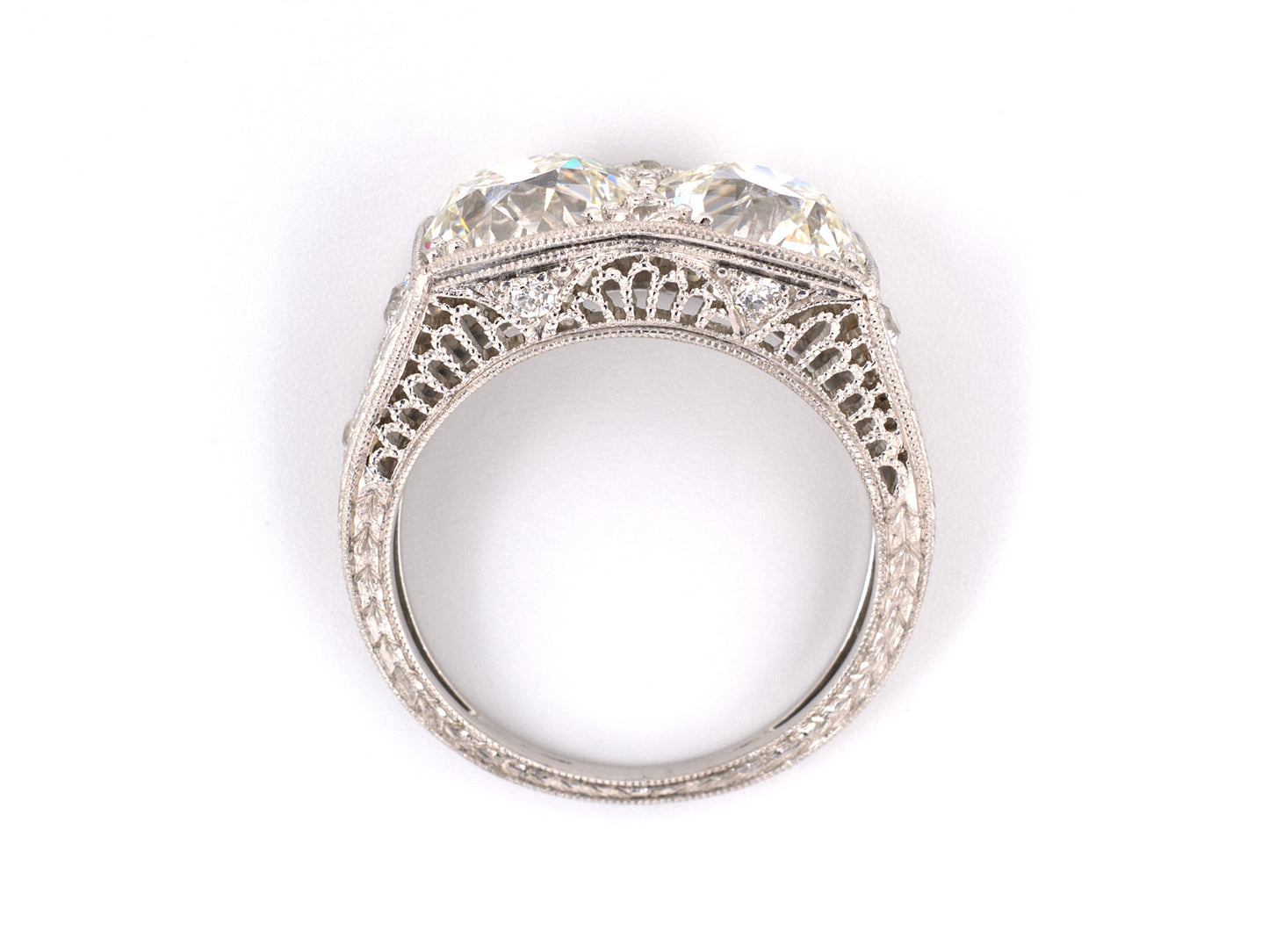 900534 - Art Deco Platinum GIA Diamond 2 Stone Ring