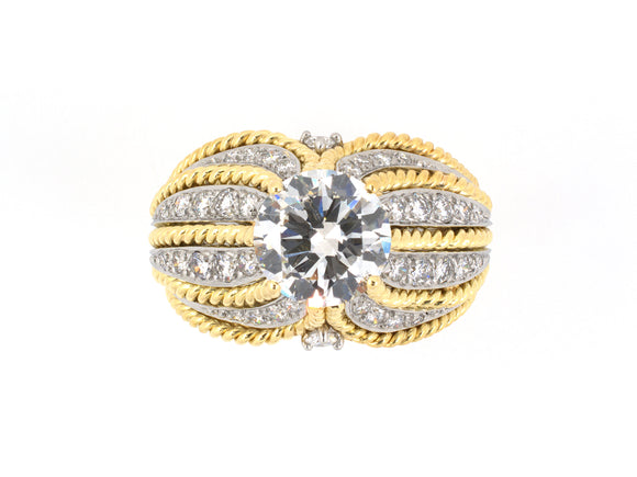 900543 - Gold Platinum GIA Diamond Twisted Rope Cocktail Ring