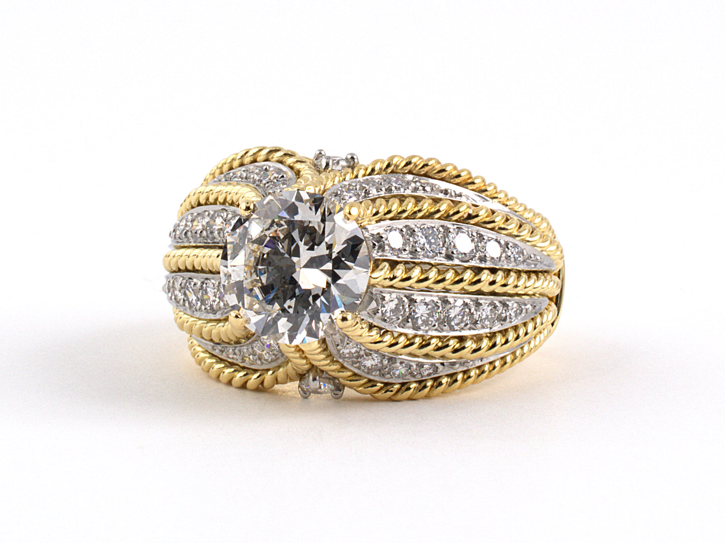 900543 - Gold Platinum GIA Diamond Twisted Rope Cocktail Ring