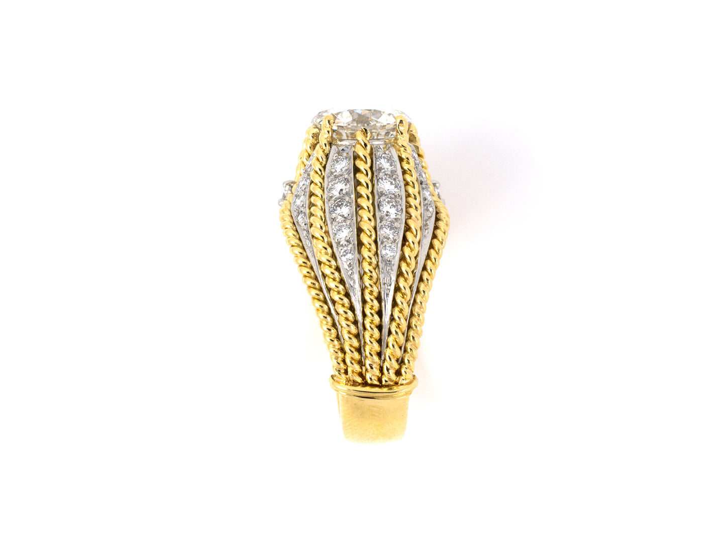 900543 - Gold Platinum GIA Diamond Twisted Rope Cocktail Ring