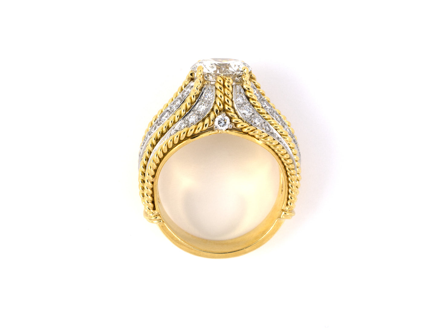 900543 - Gold Platinum GIA Diamond Twisted Rope Cocktail Ring