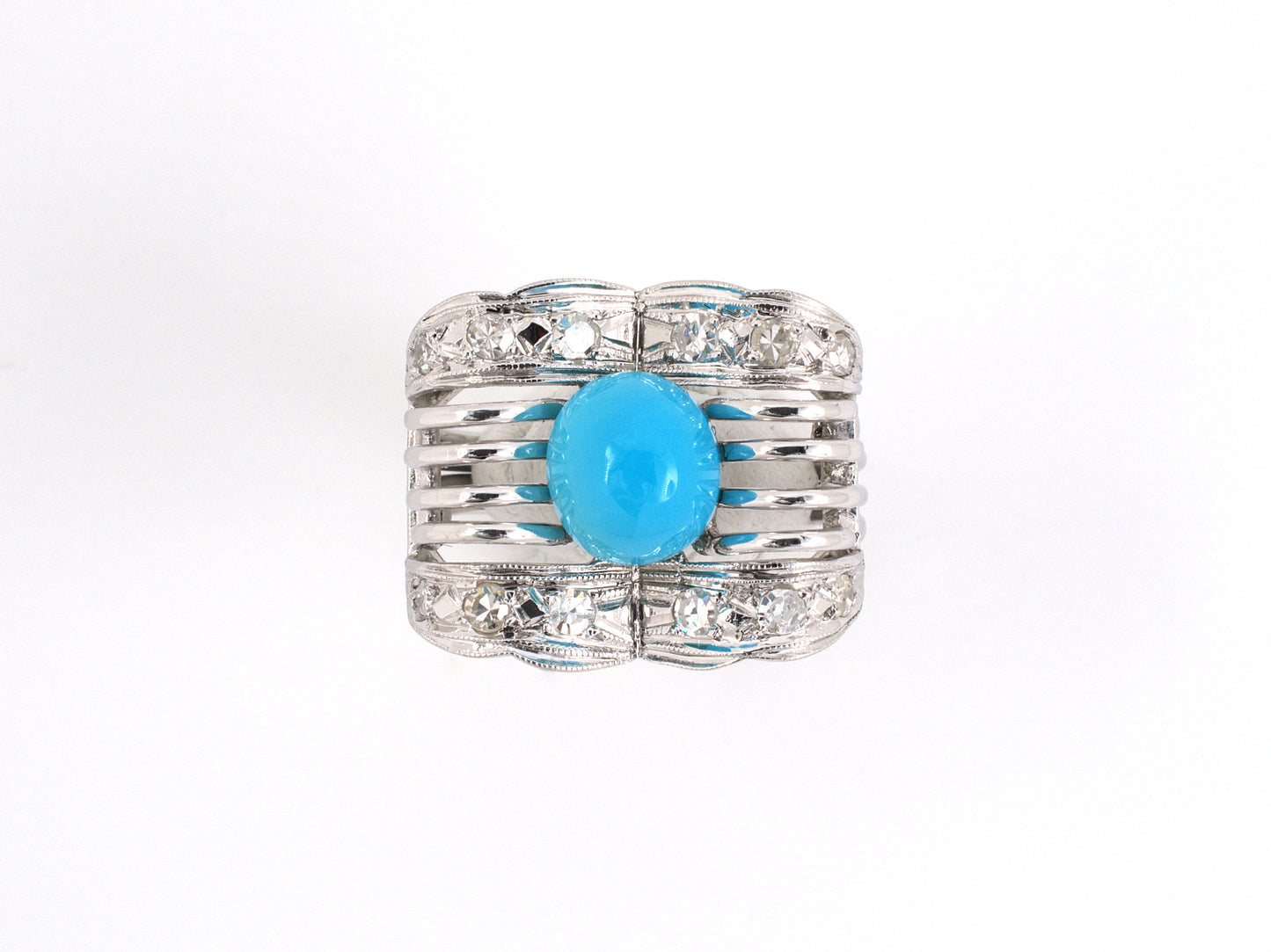 900560 - Platinum Diamond Turquoise Cocktail Ring