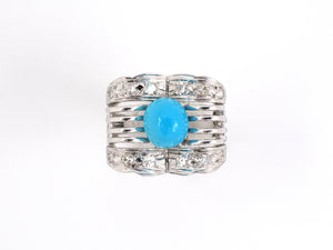 900560 - Platinum Diamond Turquoise Cocktail Ring