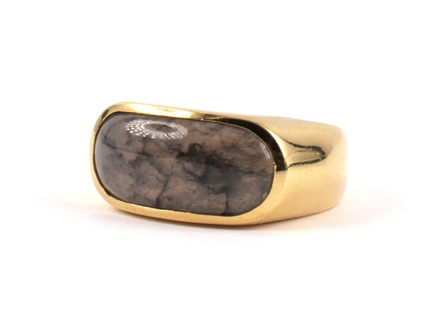 900601 - SOLD - T S Lin Gold Grey Jadeite Ring