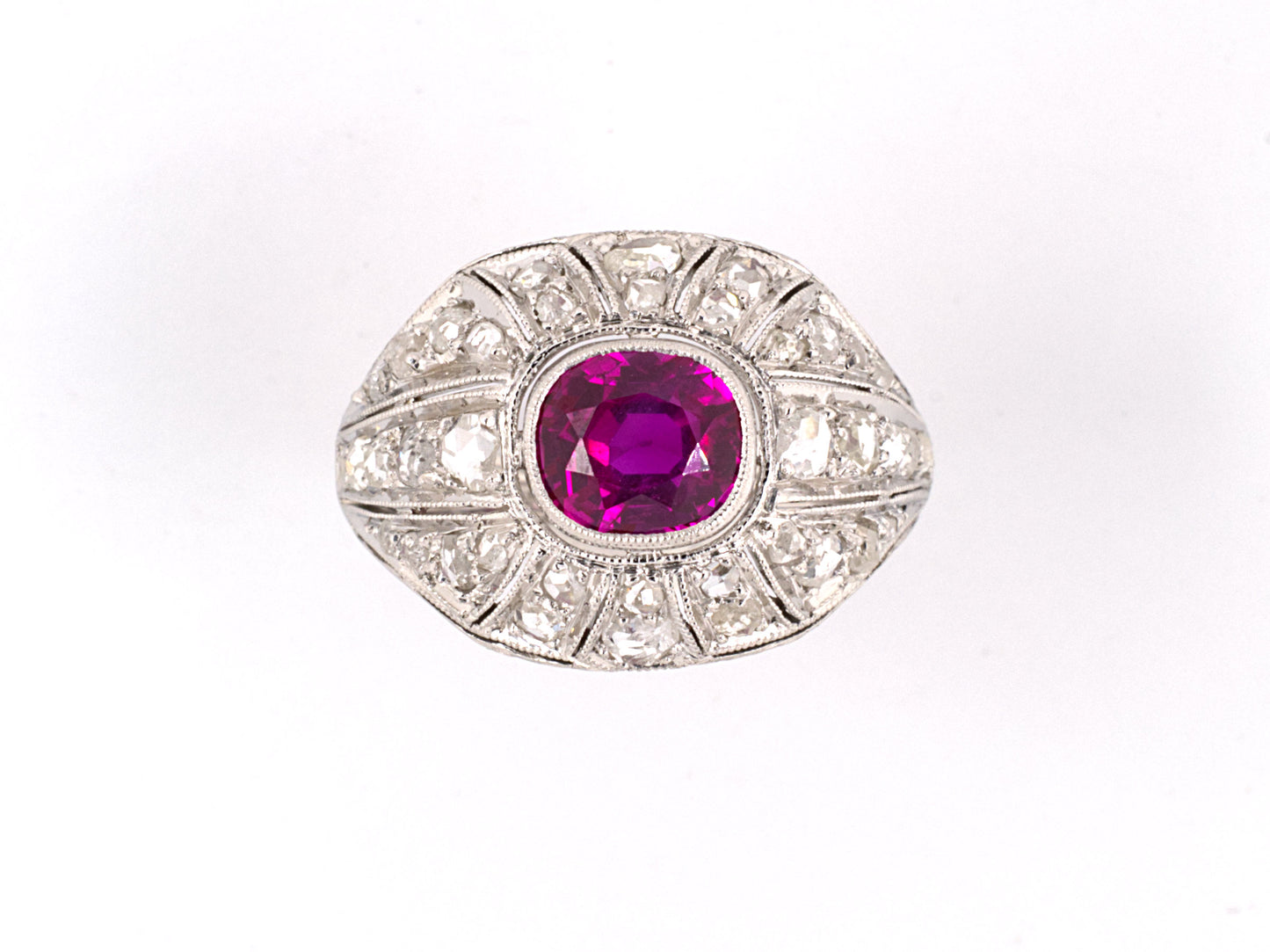 900684 - Art Deco Platinum AGL Burma Ruby Diamond Chased Engagement Ring