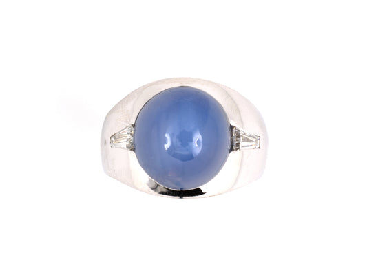 900743 - Circa 1950s Gold Star Sapphire Diamond Gents Gypsy Ring