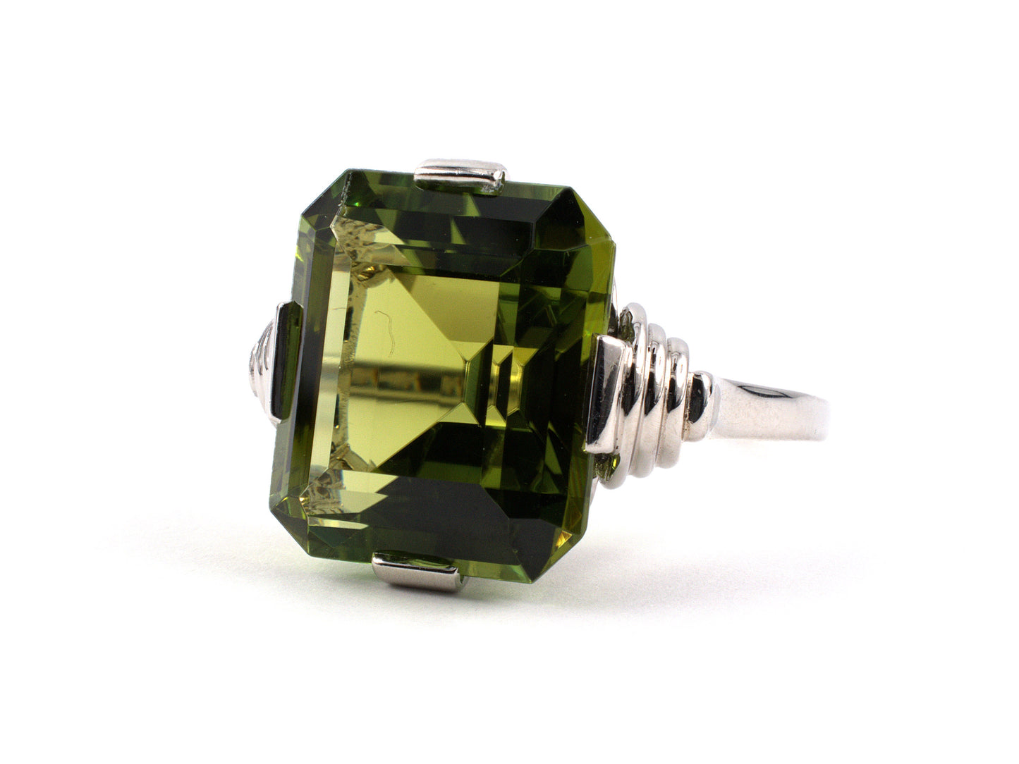 900787 - SOLD - Art Deco Platinum Tourmaline Solitaire Ring