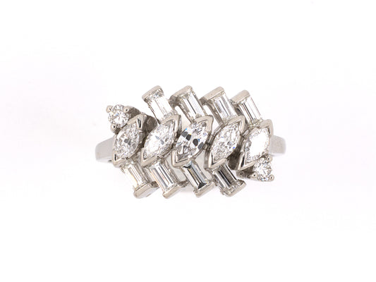900867 - SOLD - Circa 1950 Platinum Diamond Zig Zag Wedding Ring
