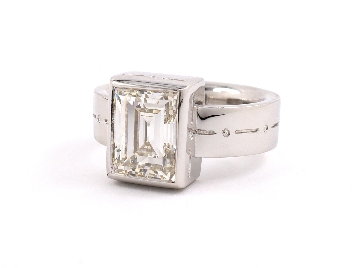 900875 - SOLD - S. Moore Platinum Rectangle GIA Diamond Solitaire Engagement Ring