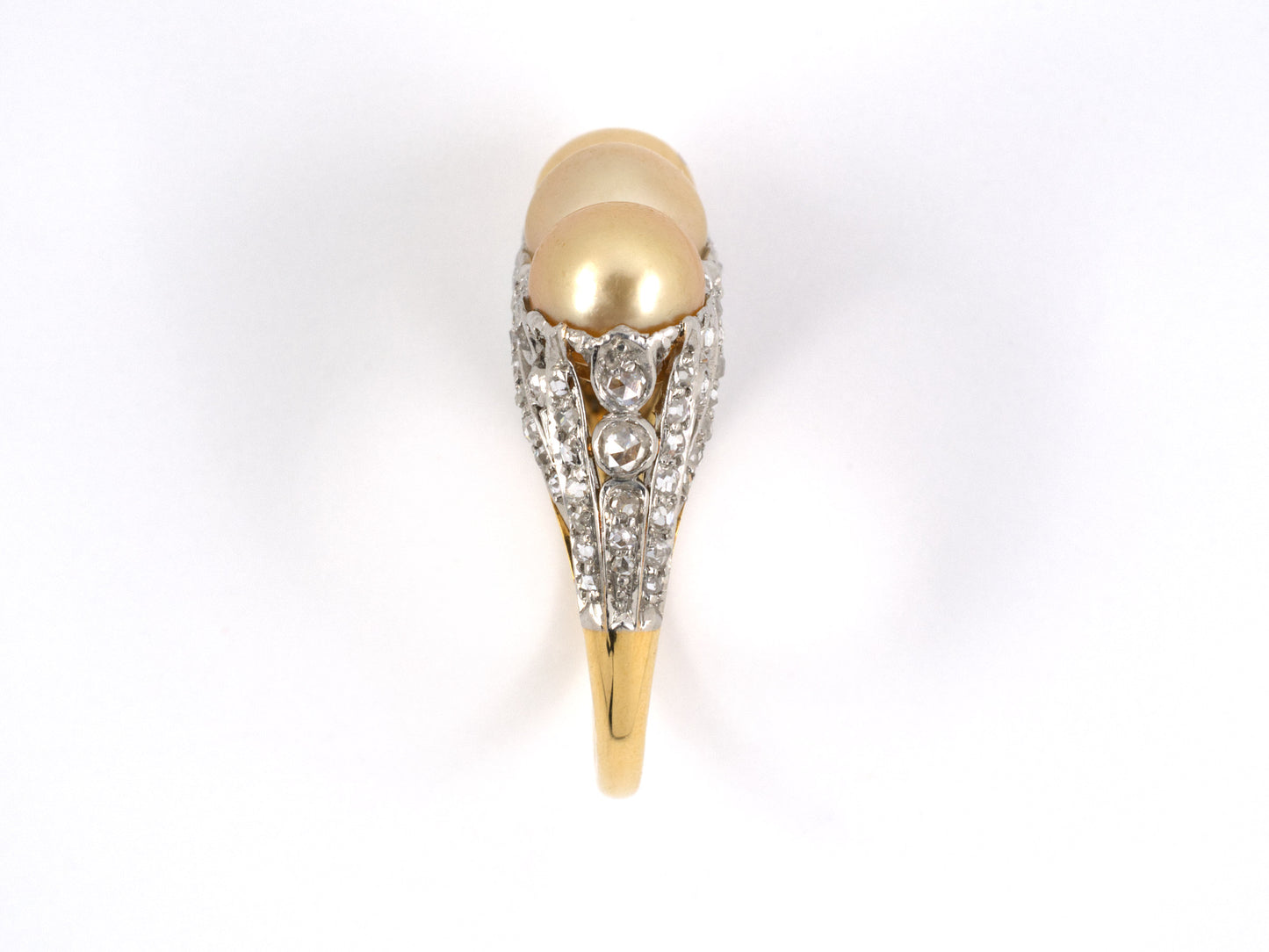 900890 - SOLD - Edwardian Black Starr Frost Platinum Gold Pearl Diamond 3 Stone Ring
