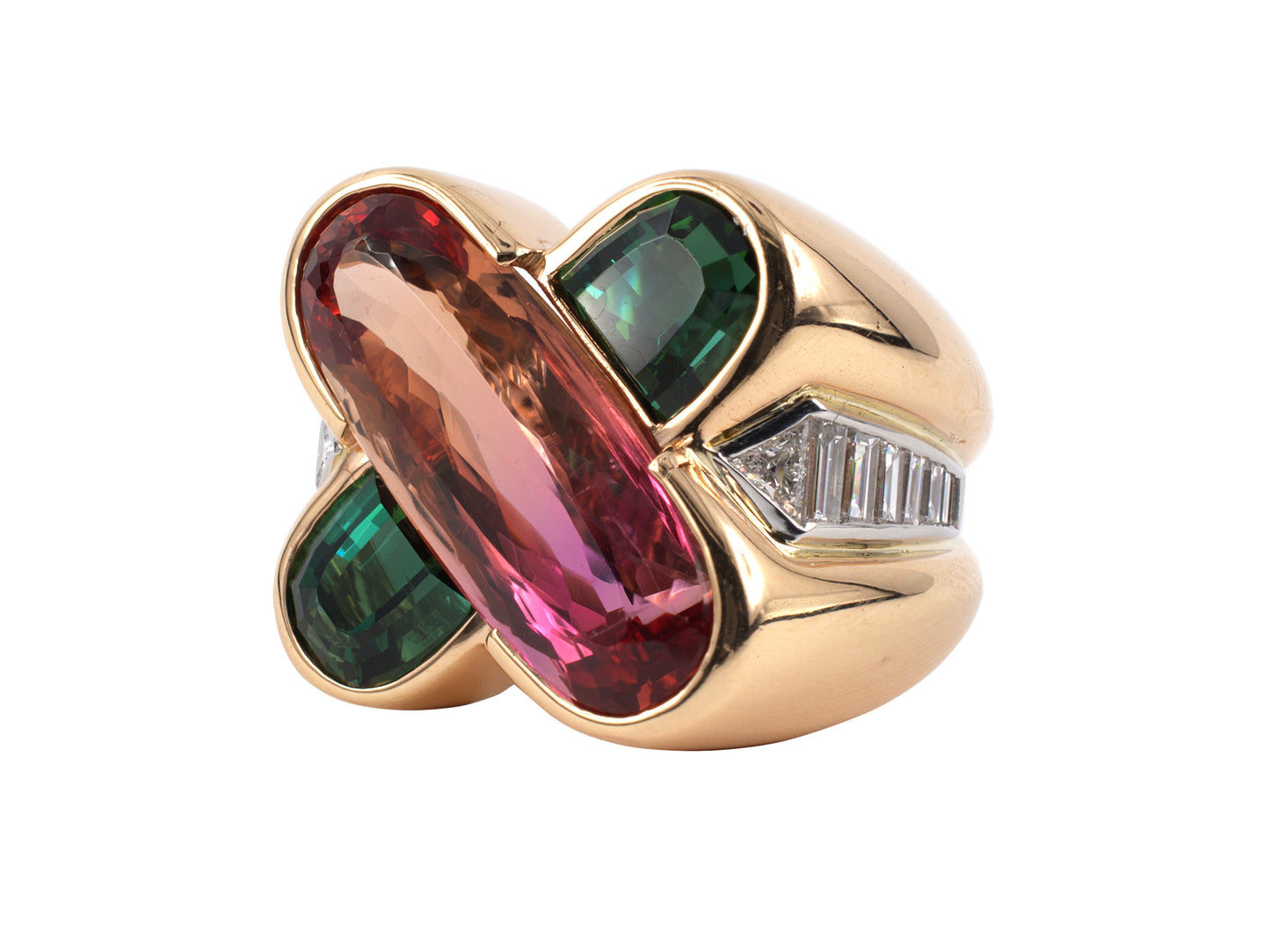 900905 - Gold Platinum Pink Orange GreenTourmaline Diamond Cocktail Ring