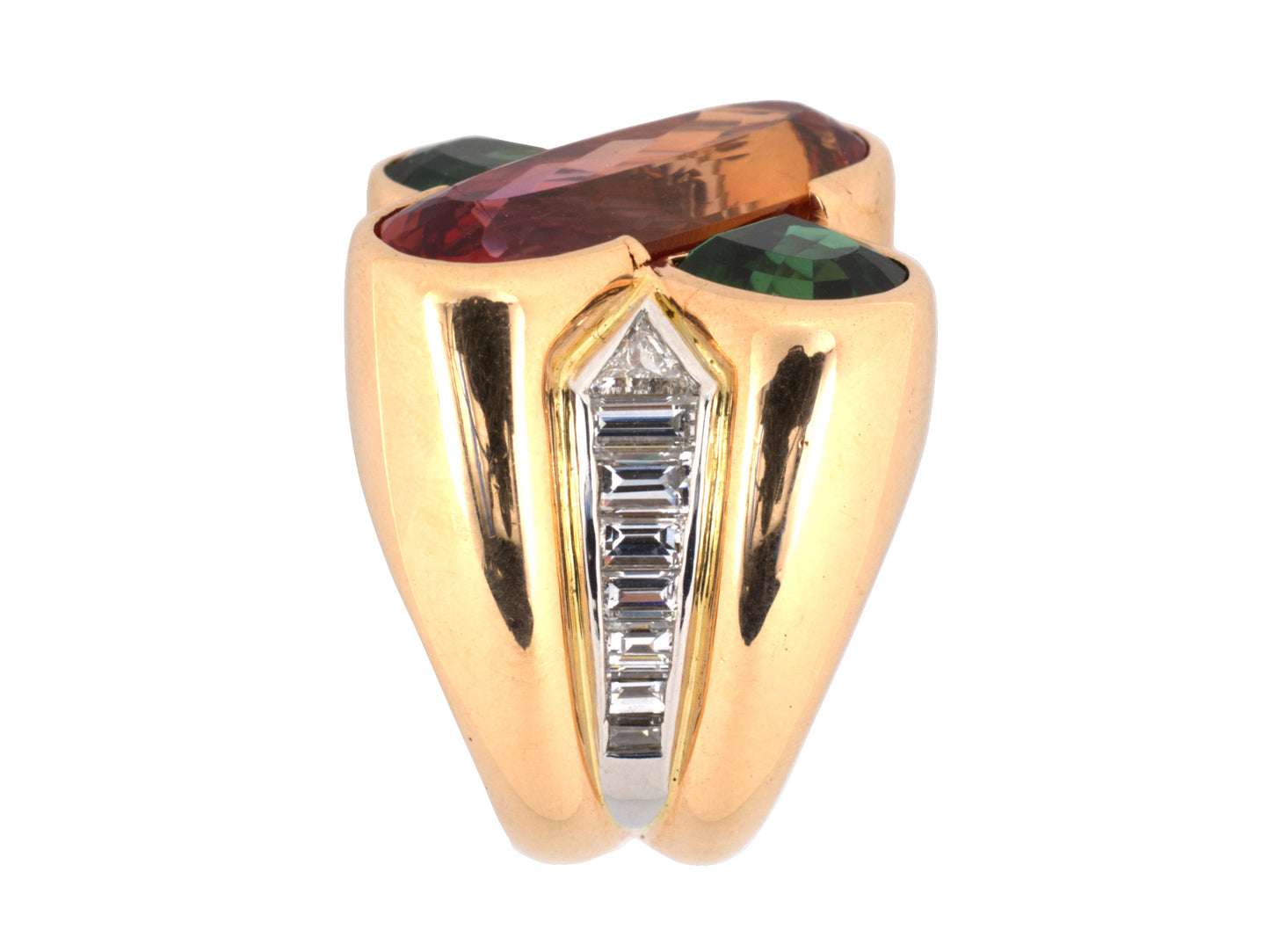 900905 - Gold Platinum Pink Orange GreenTourmaline Diamond Cocktail Ring