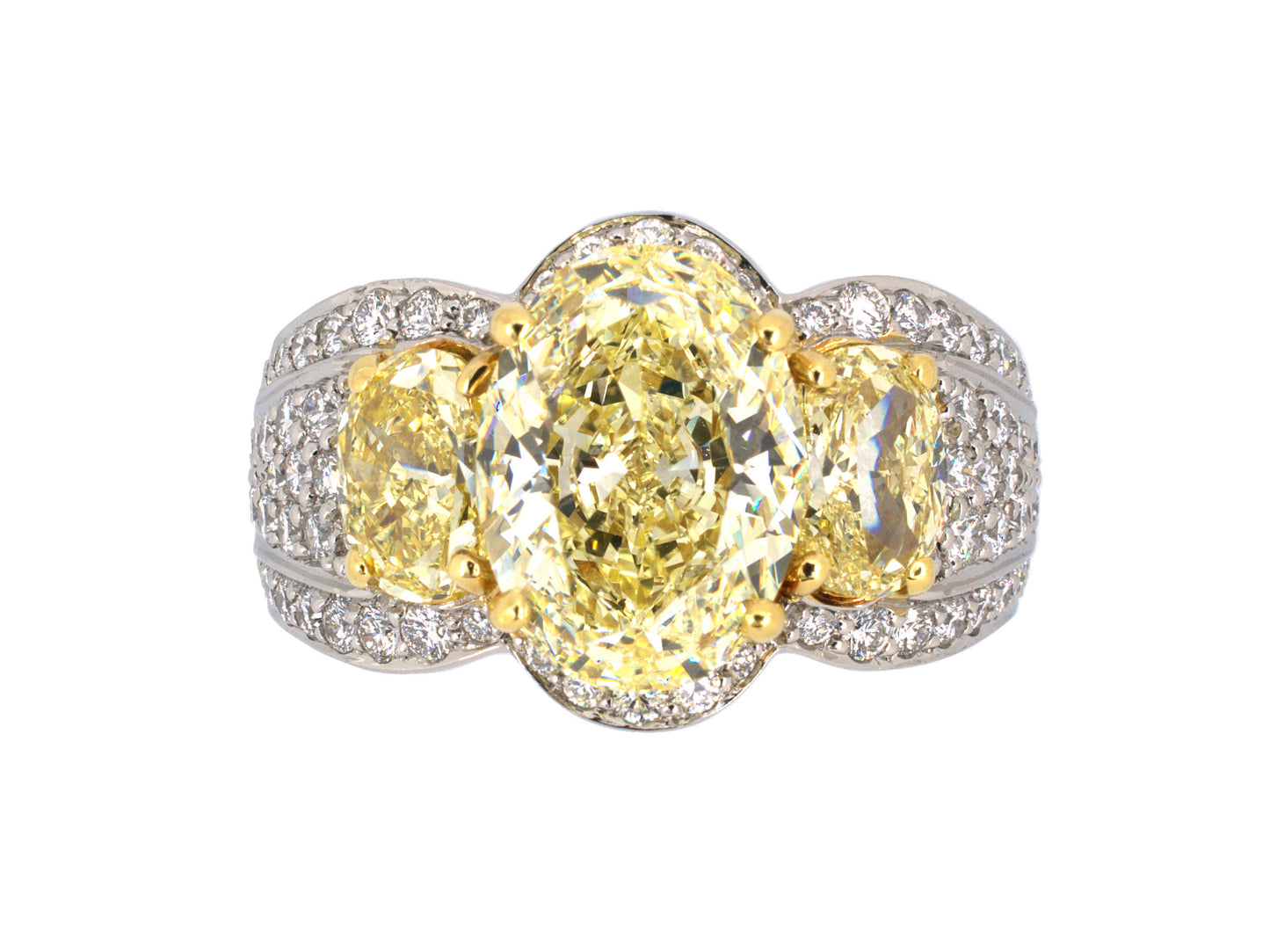 900924 - Krypell Platinum Gold GIA Fancy Yellow Diamond 3 Stone Engagement Ring