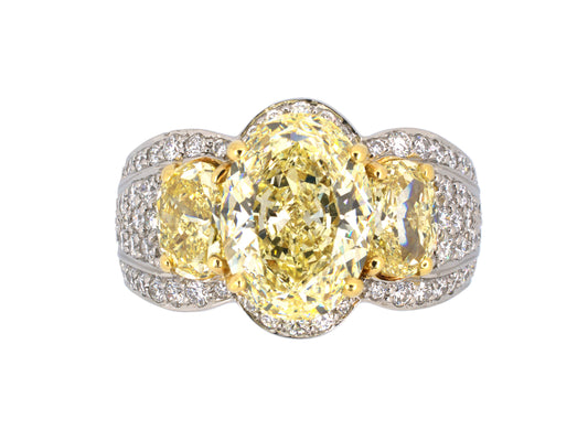 900924 - Krypell Platinum Gold GIA Fancy Yellow Diamond 3 Stone Engagement Ring