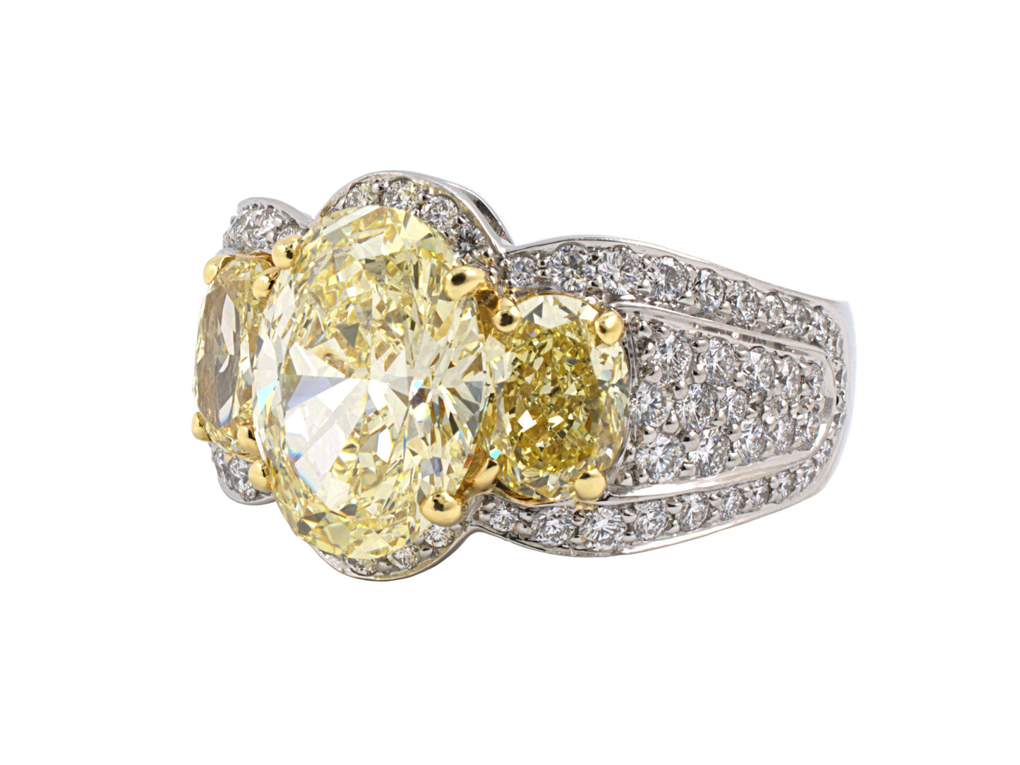 900924 - Krypell Platinum Gold GIA Fancy Yellow Diamond 3 Stone Engagement Ring
