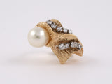 900938 - Gold Platinum Pearl Diamond Carved Ring