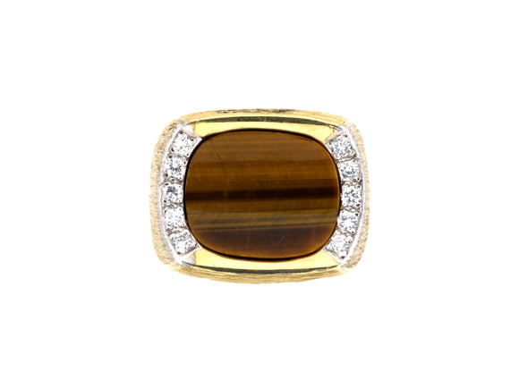 900951 - Gold Tigers Eye Diamond Gents Pinky Ring