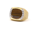 900951 - Circa 1970s Gold Tigers Eye Diamond Gents Pinky Ring