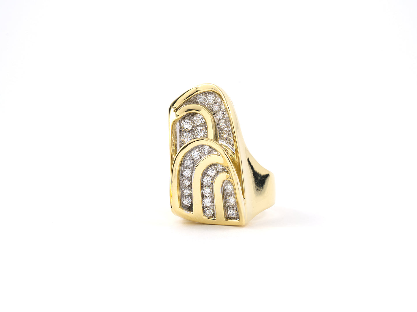 900953 - Circa 1980 Gold Diamond Swirl Gallery Dinner Ring