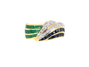 900973 - Gold Emerald Sapphire Diamond Wedding Band Ring