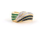 900973 - Gold Emerald Sapphire Diamond Wedding Band Ring