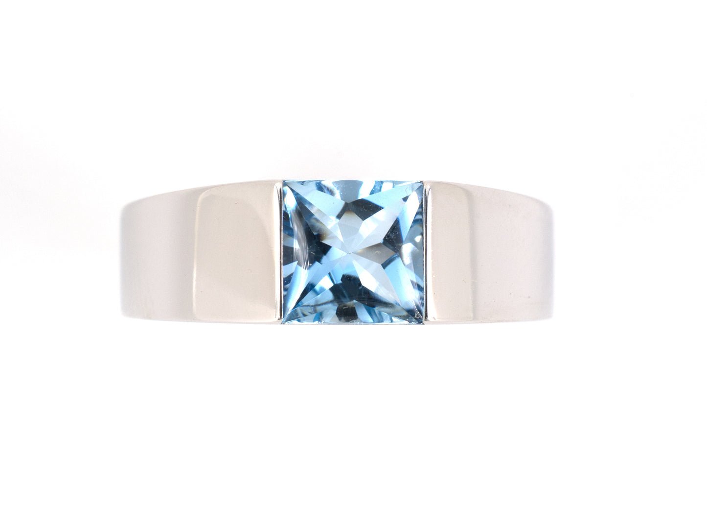 901016 - Circa1999 Cartier Gold Square Aqua Wedding Ring
