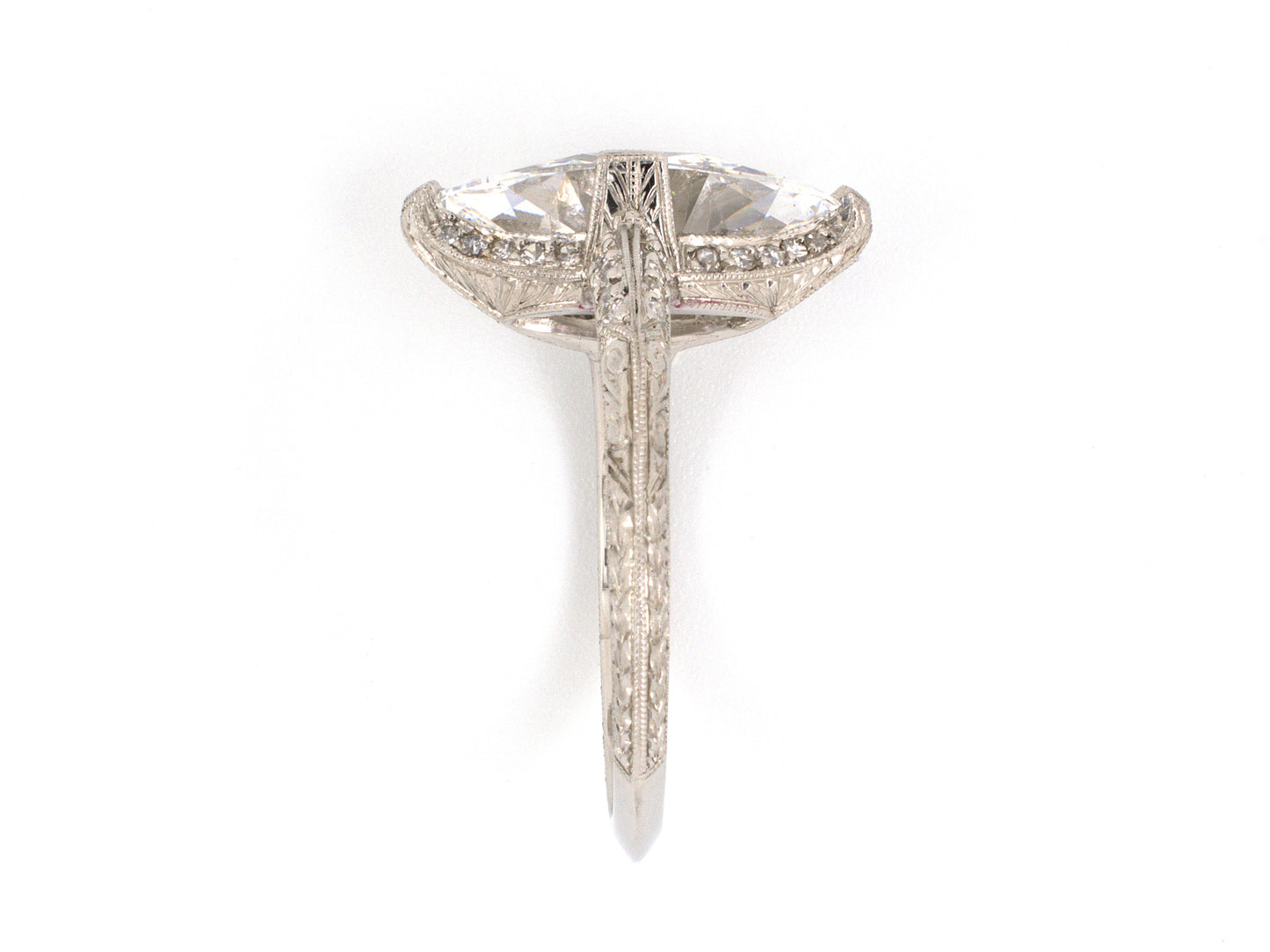901020 - Art Deco Platinum GIA Marquise Diamond Chased Engagement Ring