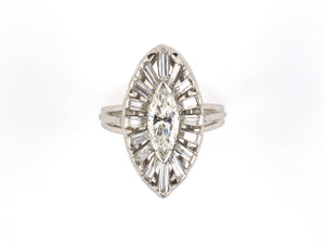 901025 - Circa 1955 Platinum Diamond Cluster Navette Dinner Ring