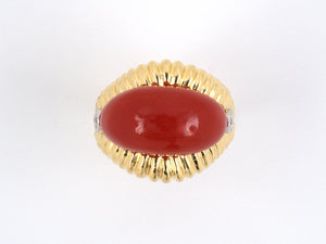 901029 - Gold Platinum Coral Diamond Corrugated Saddle Ring