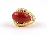 901029 - Gold Platinum Coral Diamond Corrugated Saddle Ring