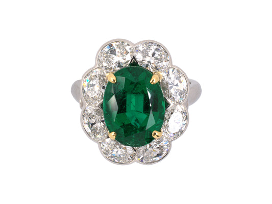 901054 - Platinum Gold AGL Emerald Diamond Cluster Ring