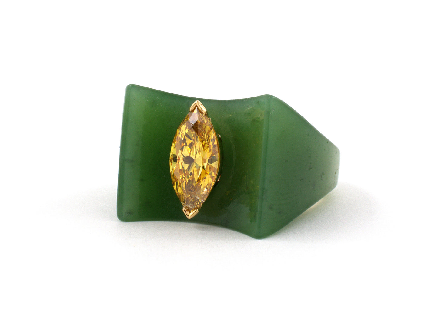 901061 - Gold Fancy Vivid Orangy Yellow Diamond Nephrite Jade Dinner Ring
