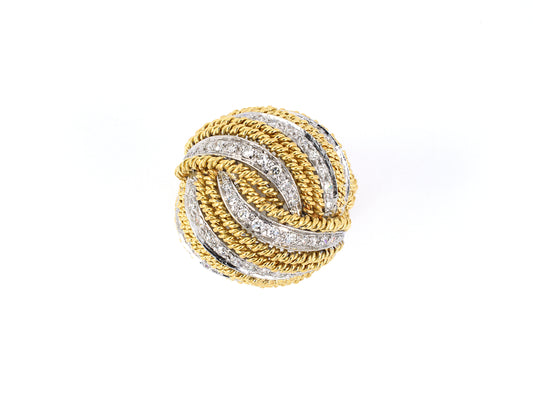 901087 - Circa 1965 Gold Diamond Twisted Rope Knot Ring