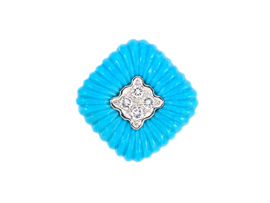 901170 - SOLD - Gold Corrugated Turquoise Diamond Ring