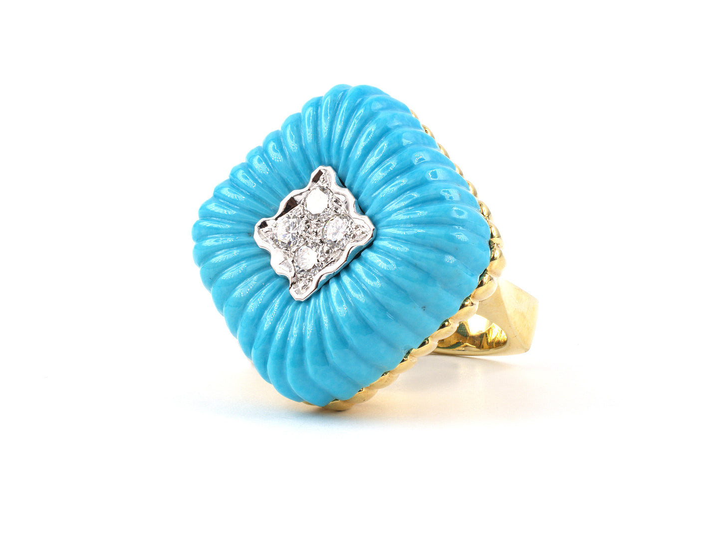901170 - SOLD - Gold Corrugated Turquoise Diamond Ring