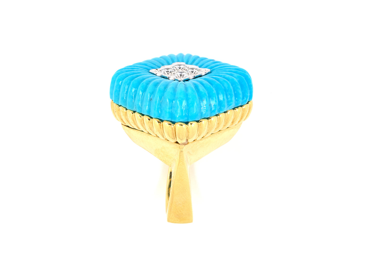 901170 - SOLD - Gold Corrugated Turquoise Diamond Ring