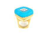 901170 - Gold Corrugated Turquoise Diamond Ring