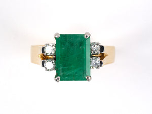901195 - SOLD - Gold Emerald Diamond Engagement Ring
