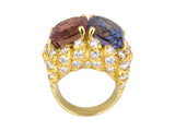 901238 - SOLD - Gold Tourmaline Tanzanite Diamond 2-Stone Cocktail Ring